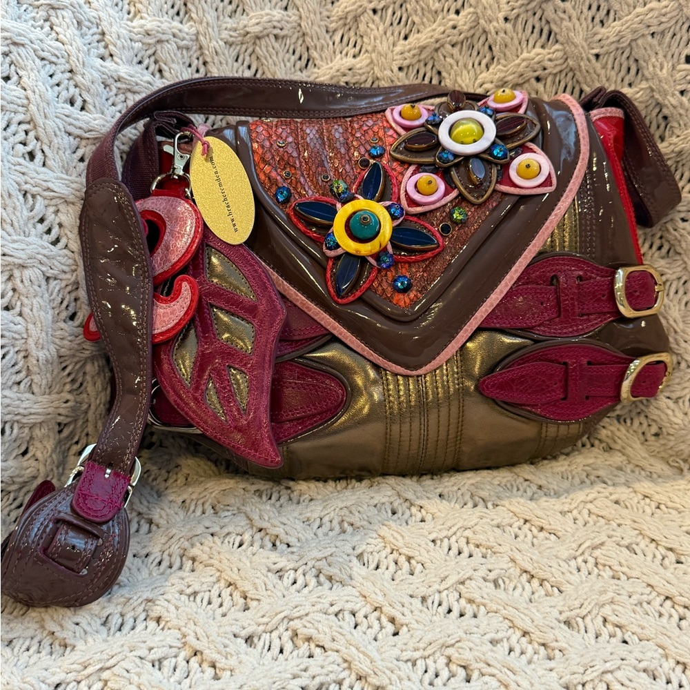 Bracher Emden‎ Buckle Purse Raspberry Snakeskin Leather Embellished New